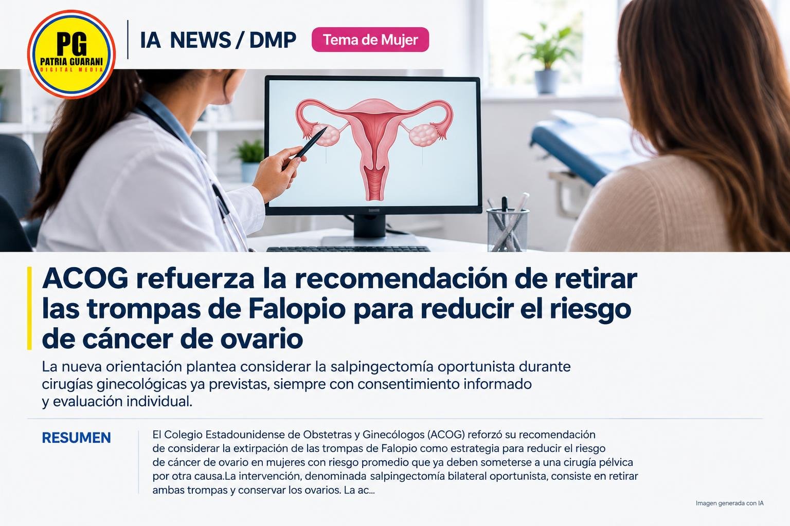 ACOG refuerza la recomendación de retirar las trompas de Falopio para reducir el riesgo de cáncer de ovario
