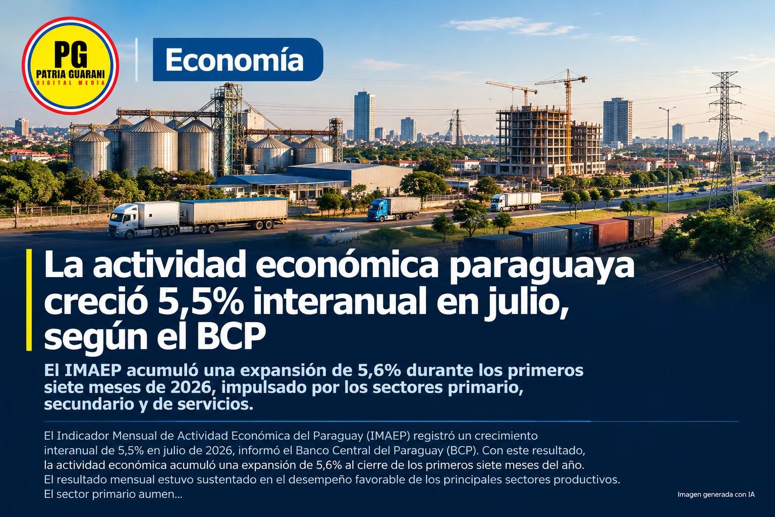 La actividad económica paraguaya creció 5,5% interanual en julio, según el BCP