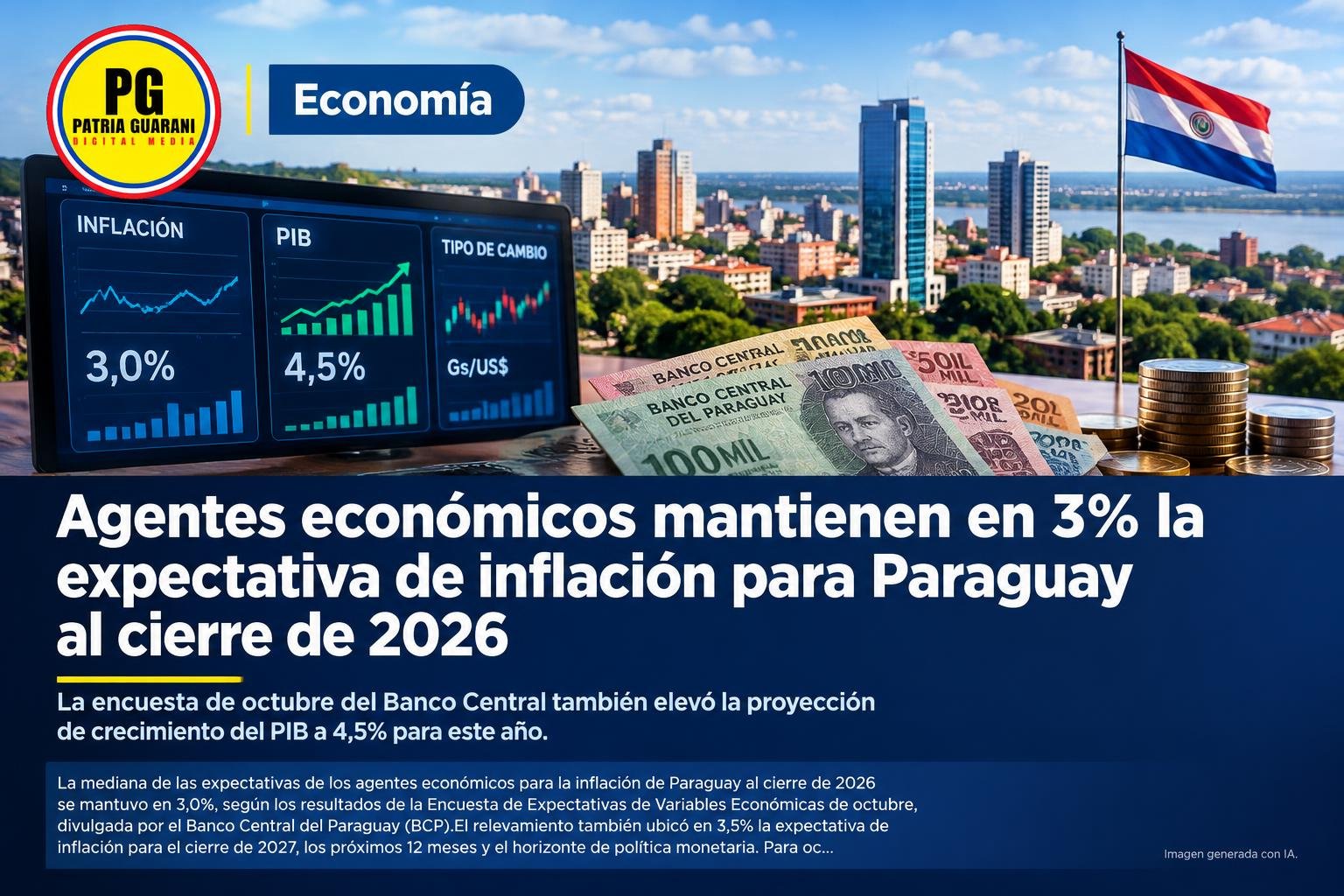 Agentes económicos mantienen en 3% la expectativa de inflación para Paraguay al cierre de 2026