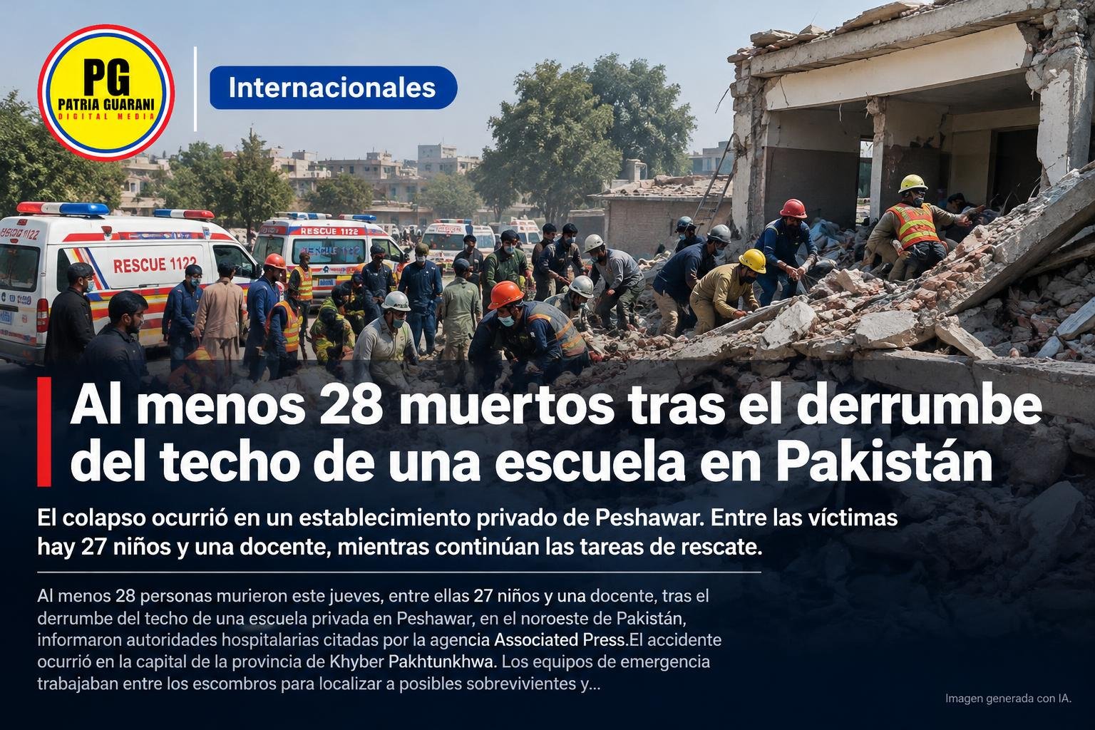 Al menos 28 muertos tras el derrumbe del techo de una escuela en Pakistán