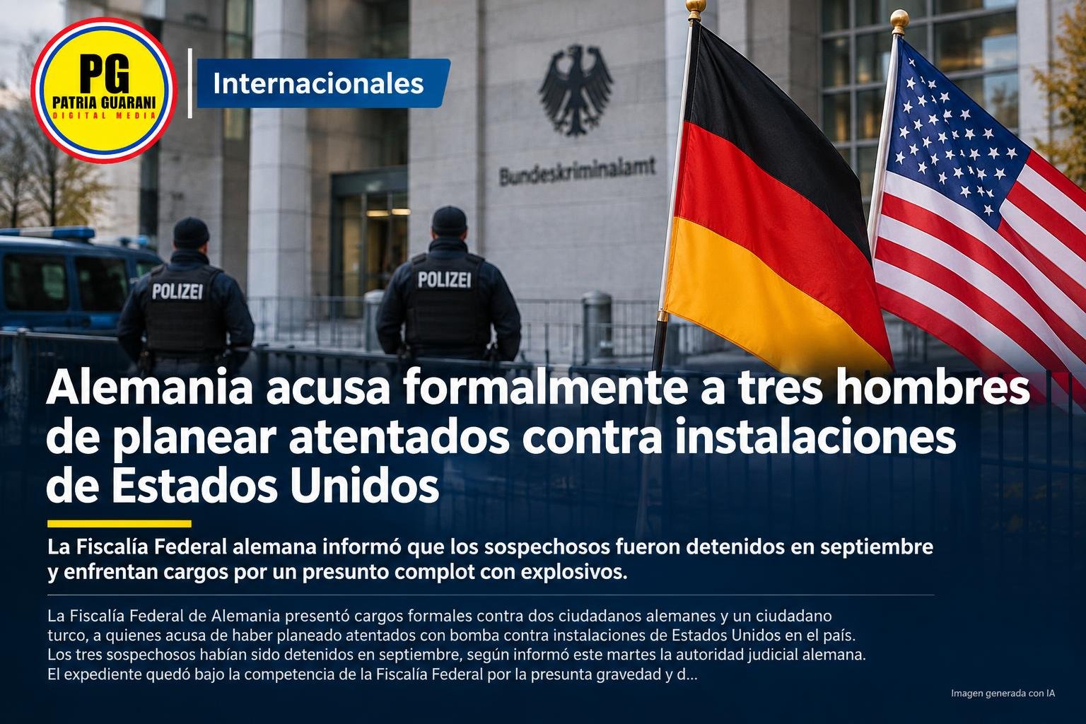 Alemania acusa formalmente a tres hombres de planear atentados contra instalaciones de Estados Unidos