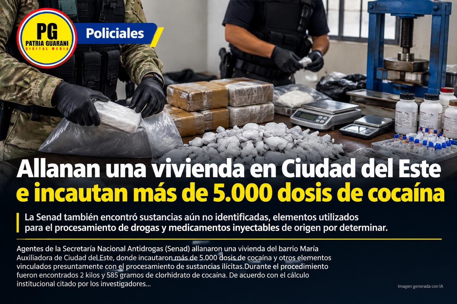 Allanan una vivienda en Ciudad del Este e incautan más de 5.000 dosis de cocaína