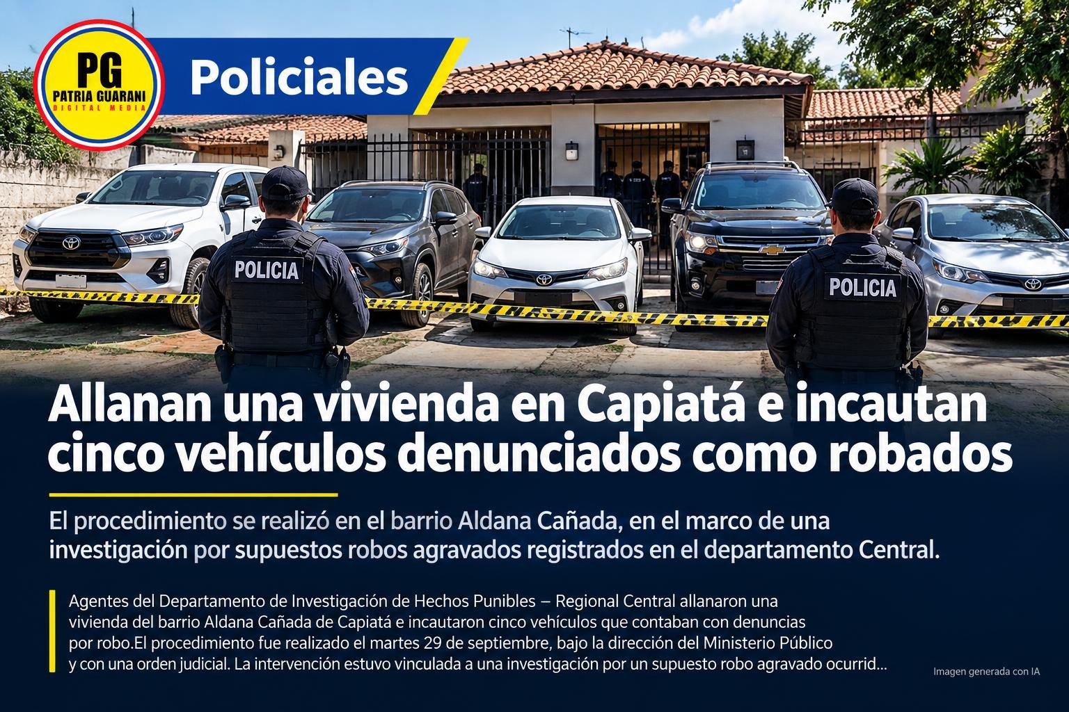 Allanan una vivienda en Capiatá e incautan cinco vehículos denunciados como robados