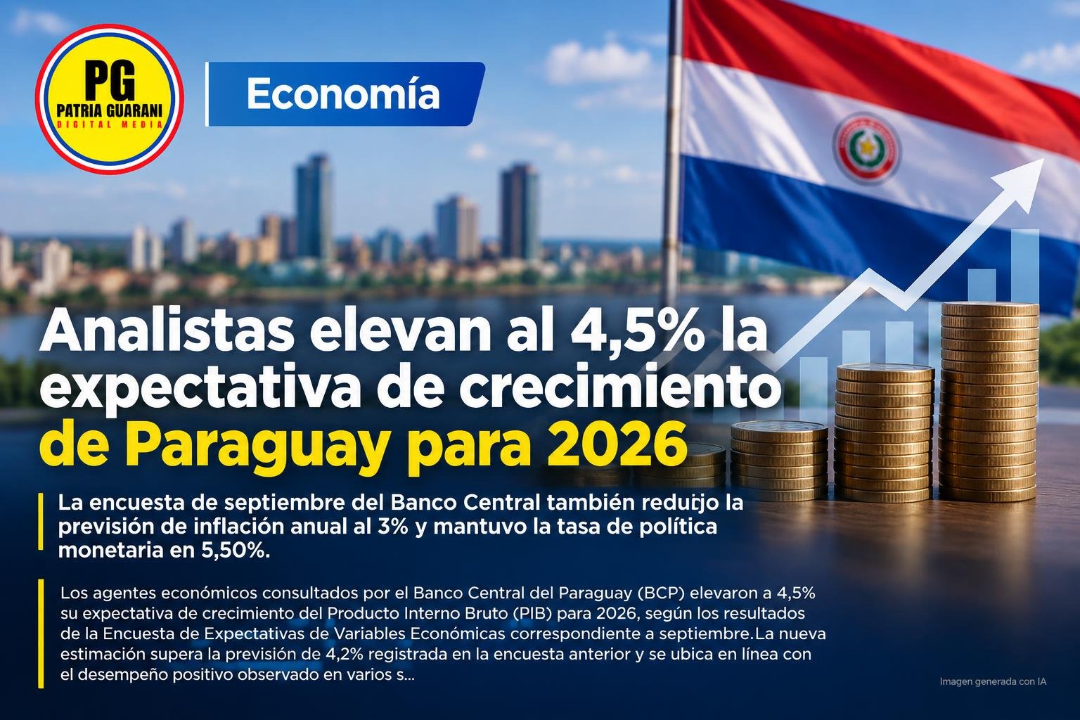 Analistas elevan al 4,5% la expectativa de crecimiento de Paraguay para 2026