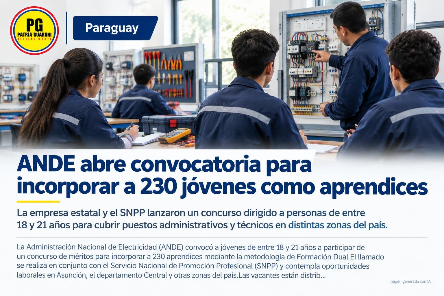 ANDE abre convocatoria para incorporar a 230 jóvenes como aprendices