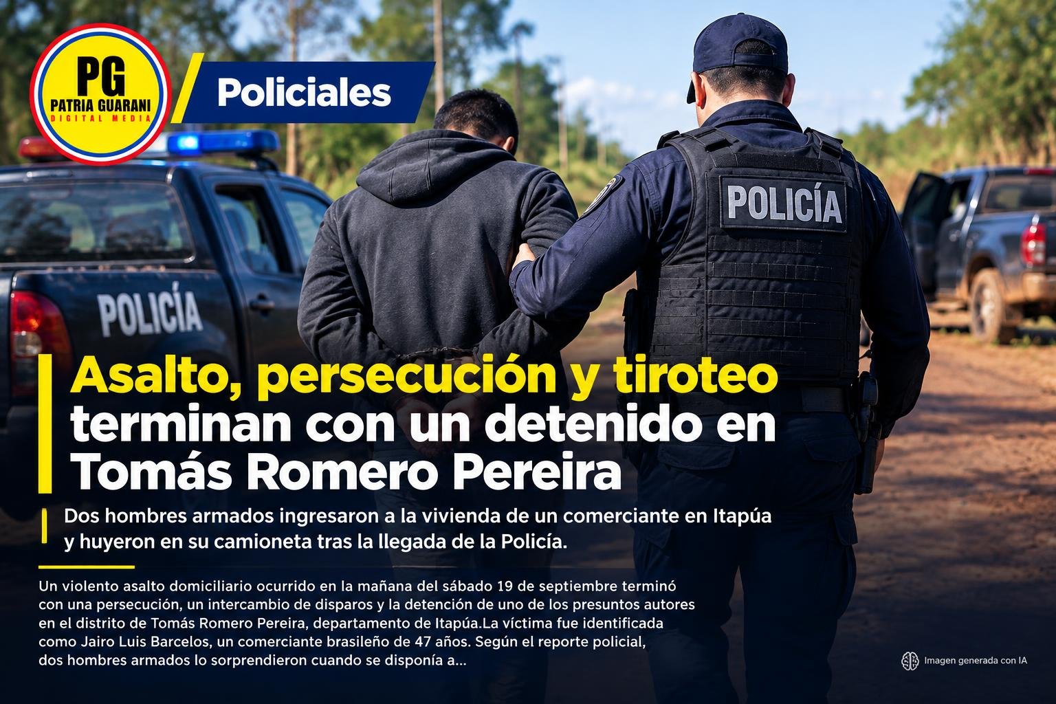 Asalto, persecución y tiroteo terminan con un detenido en Tomás Romero Pereira