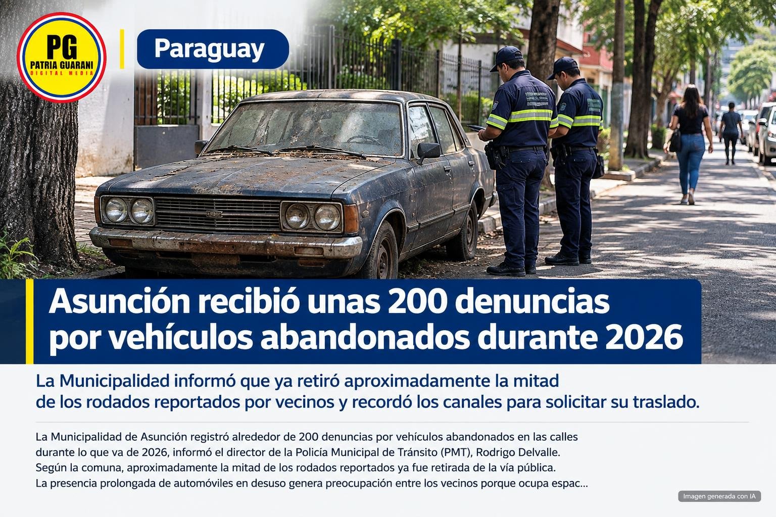 Asunción recibió unas 200 denuncias por vehículos abandonados durante 2026