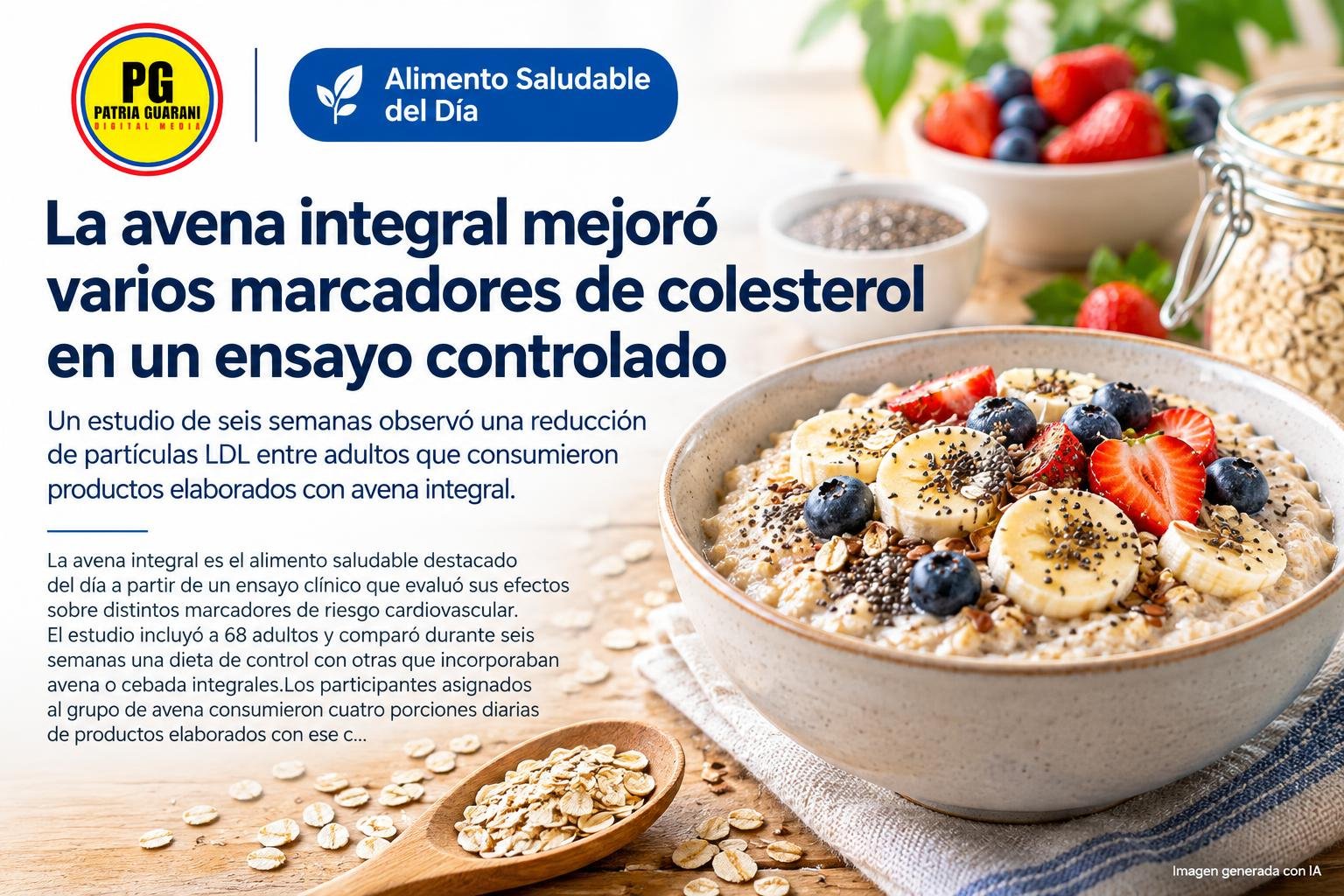La avena integral mejoró varios marcadores de colesterol en un ensayo controlado