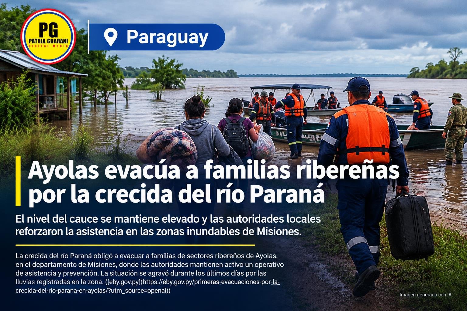 Ayolas evacúa a familias ribereñas por la crecida del río Paraná