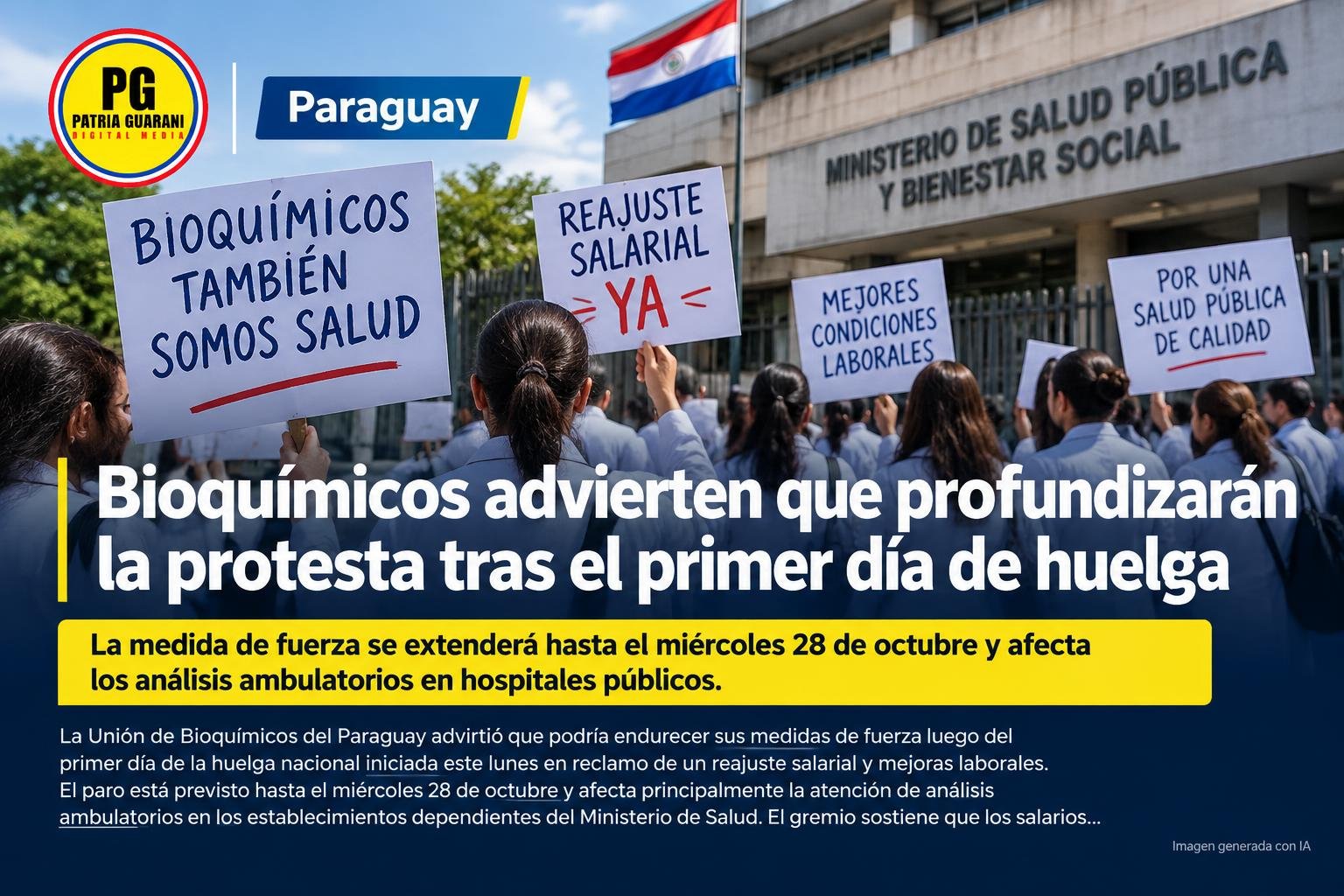 Bioquímicos advierten que profundizarán la protesta tras el primer día de huelga