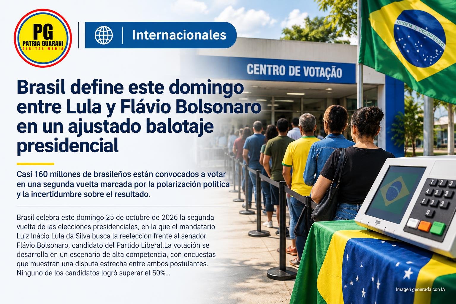 Brasil define este domingo entre Lula y Flávio Bolsonaro en un ajustado balotaje presidencial