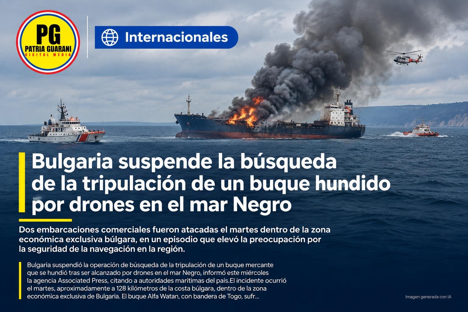 Bulgaria suspende la búsqueda de la tripulación de un buque hundido por drones en el mar Negro