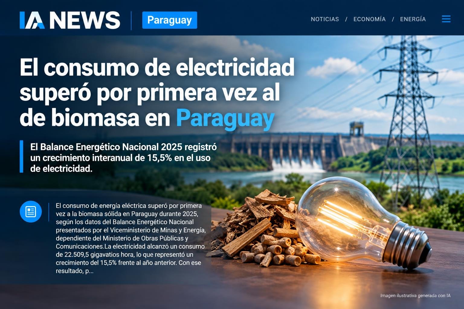 El consumo de electricidad superó por primera vez al de biomasa en Paraguay