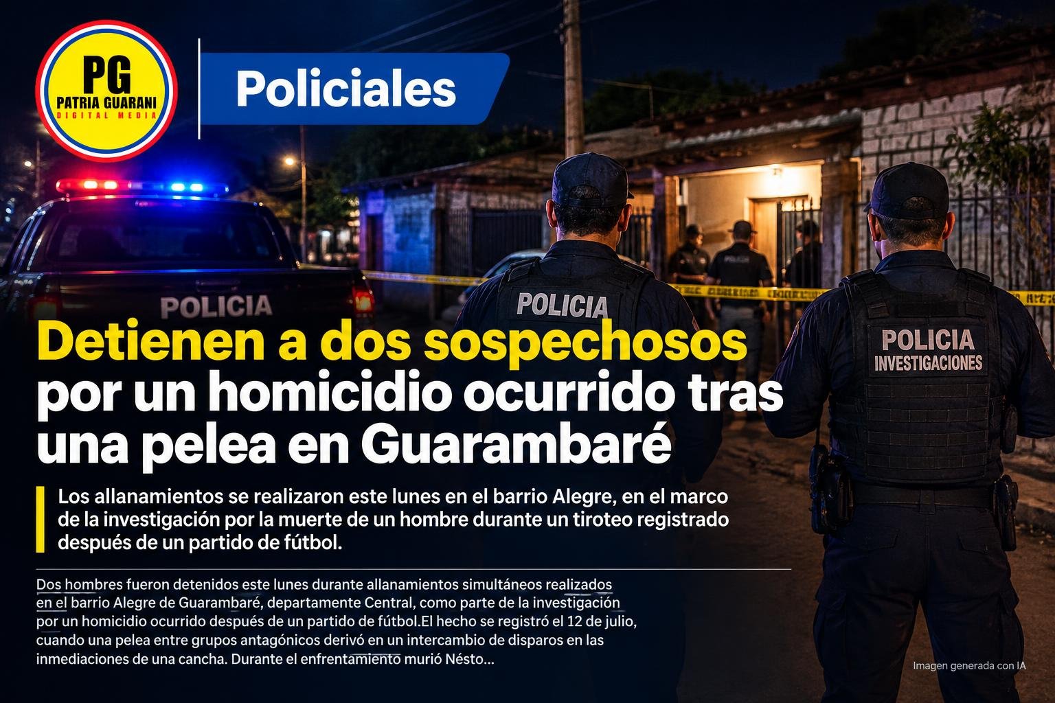 Detienen a dos sospechosos por un homicidio ocurrido tras una pelea en Guarambaré