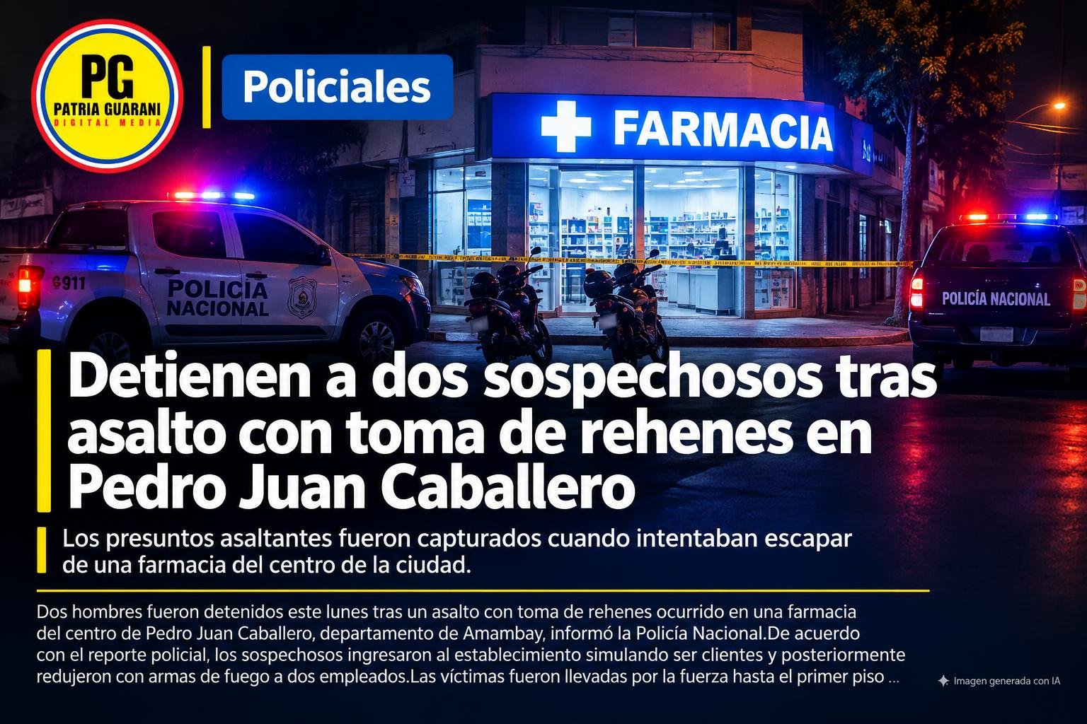 Detienen a dos sospechosos tras asalto con toma de rehenes en Pedro Juan Caballero