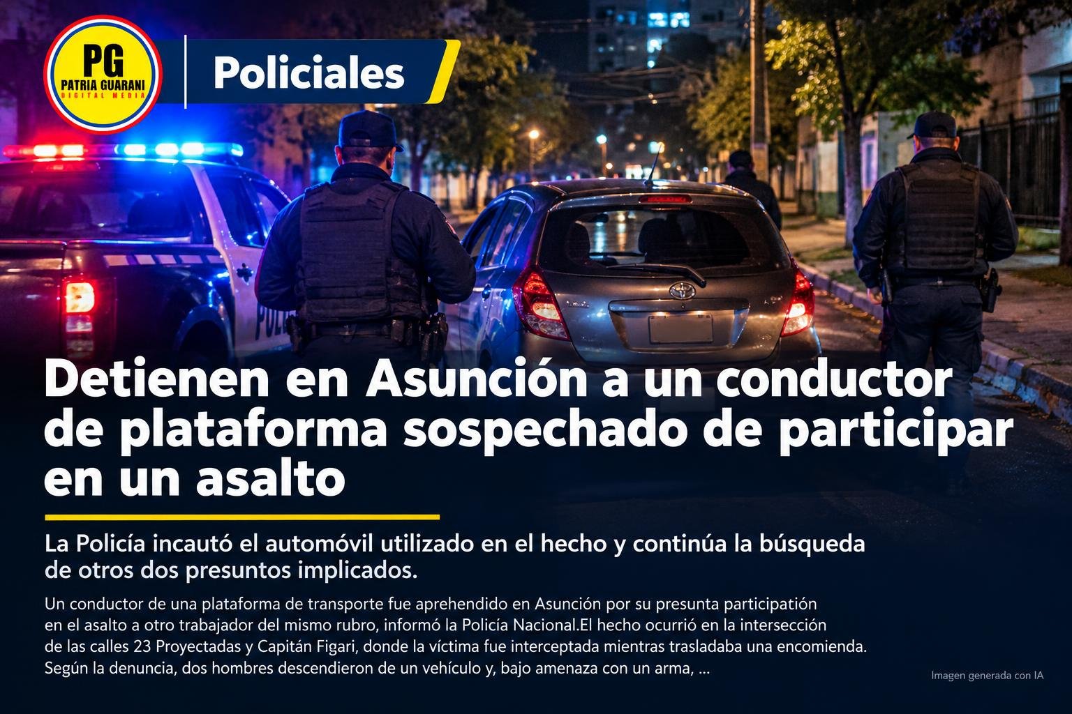 Detienen en Asunción a un conductor de plataforma sospechado de participar en un asalto