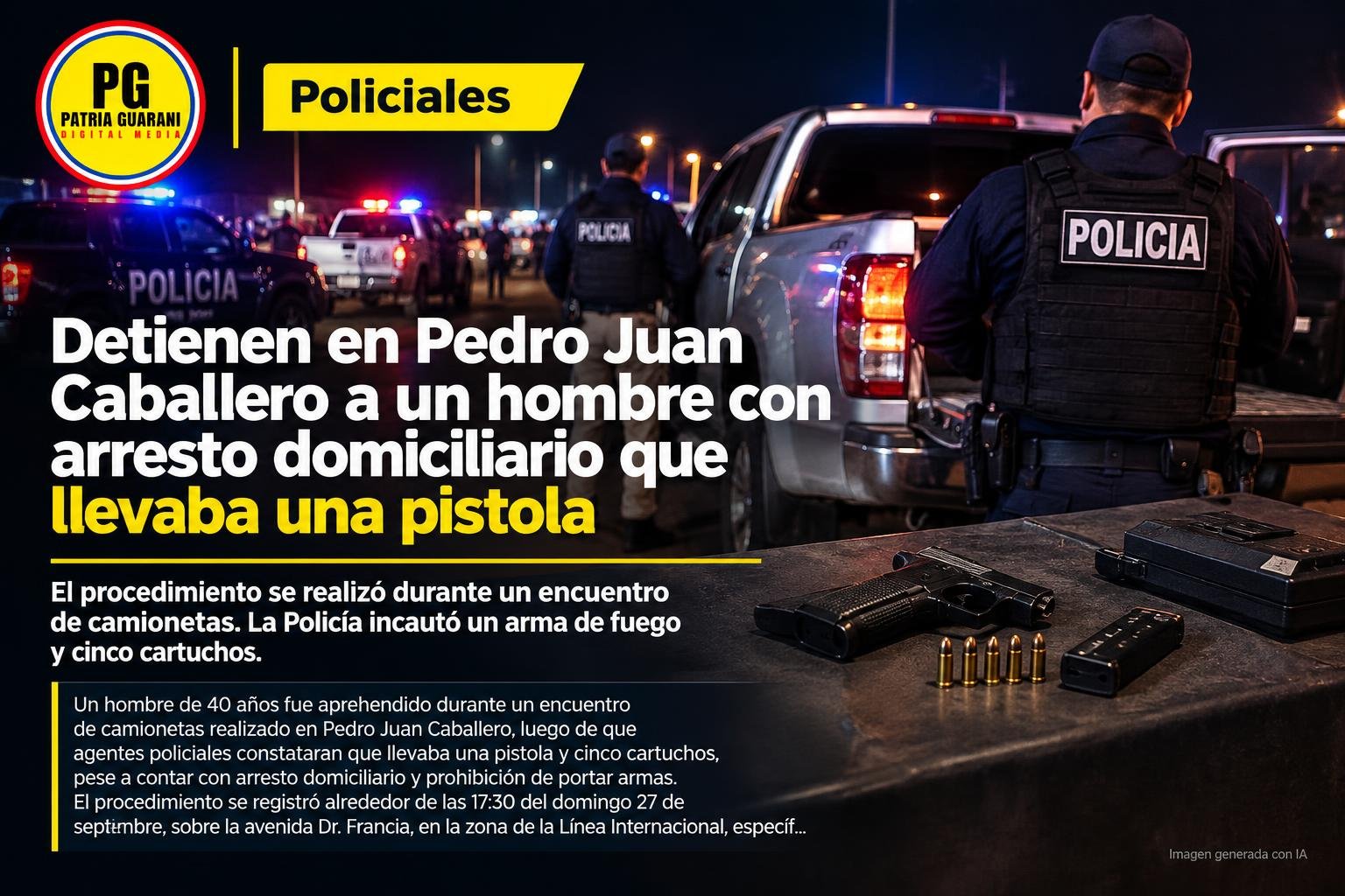Detienen en Pedro Juan Caballero a un hombre con arresto domiciliario que llevaba una pistola