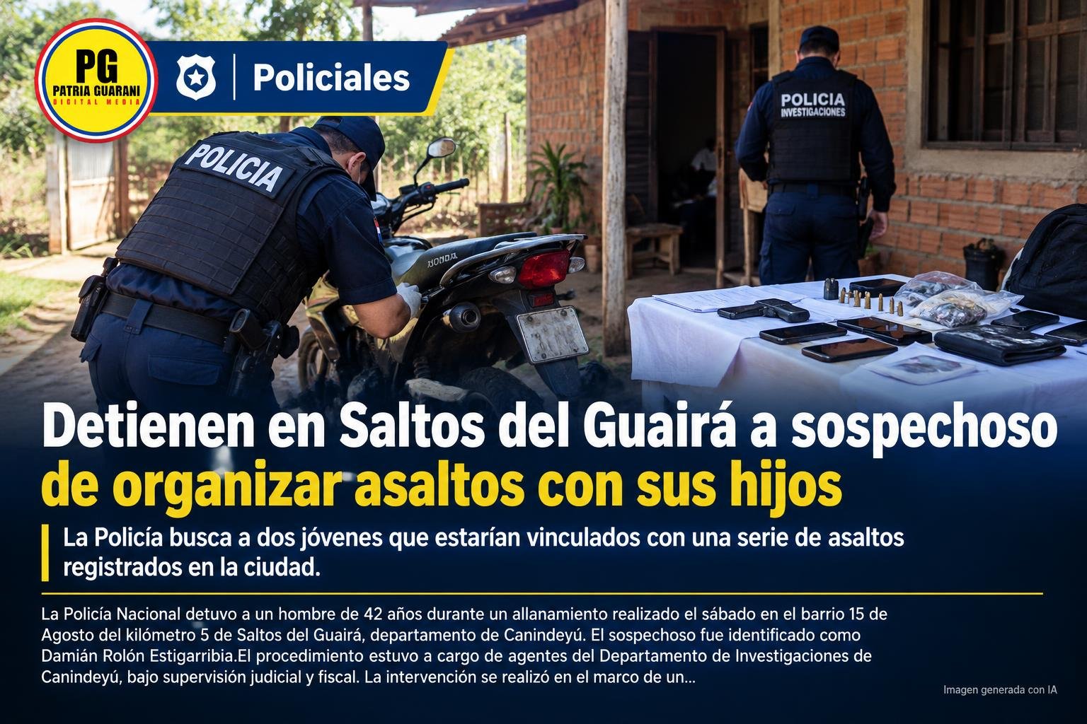 Detienen en Saltos del Guairá a sospechoso de organizar asaltos con sus hijos