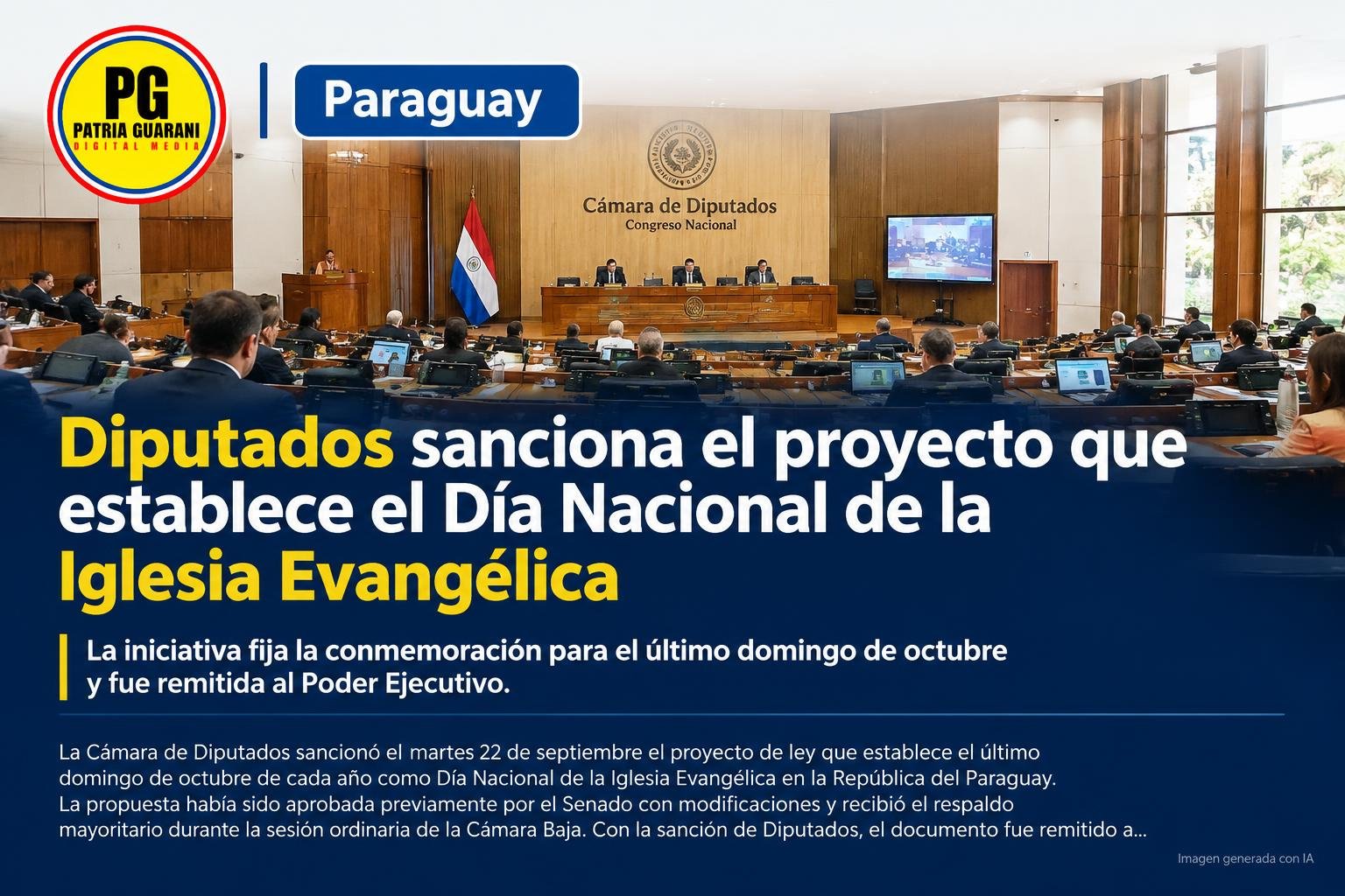 Diputados sanciona el proyecto que establece el Día Nacional de la Iglesia Evangélica