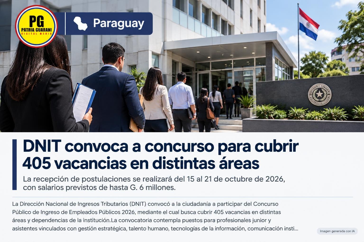 DNIT convoca a concurso para cubrir 405 vacancias en distintas áreas