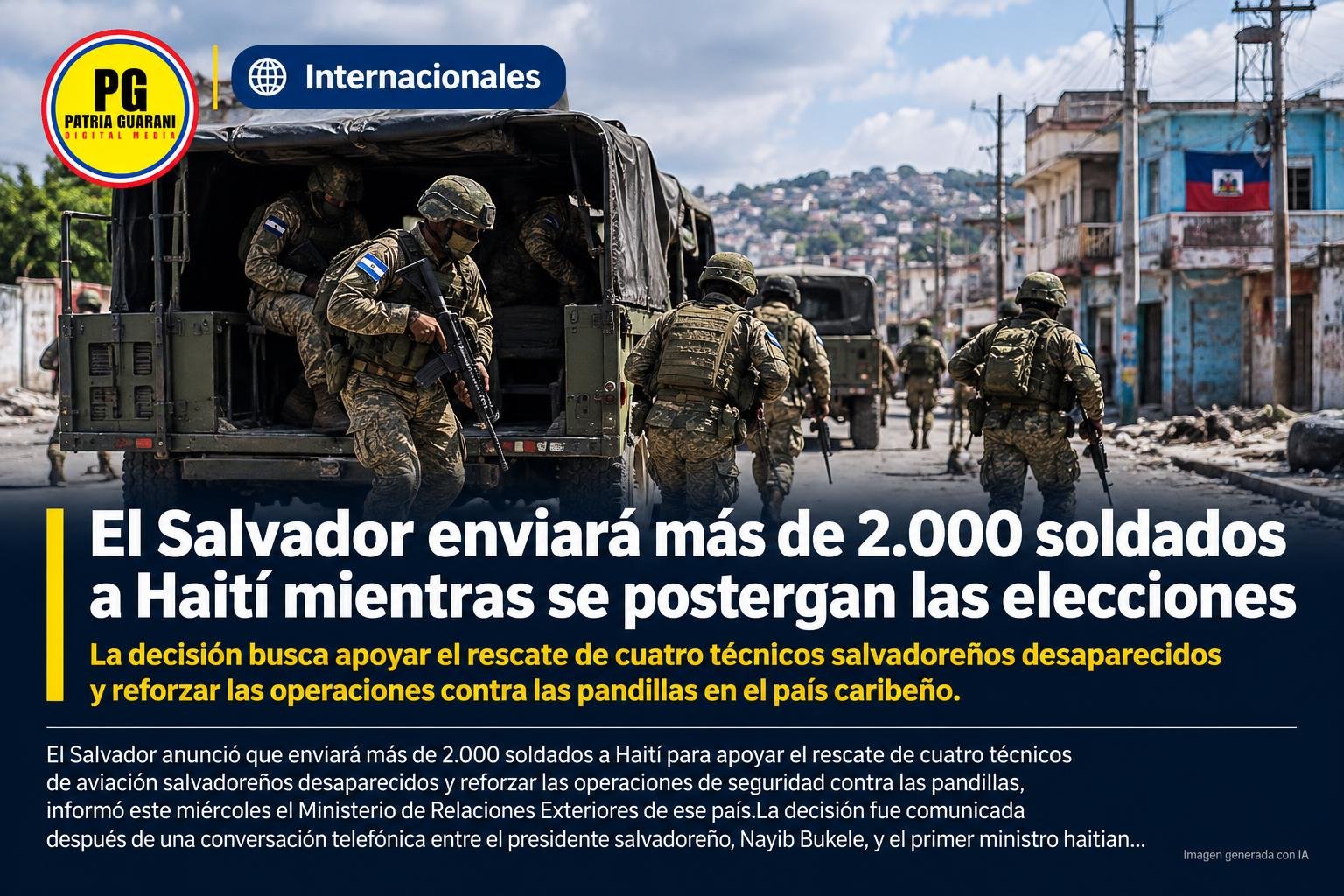 El Salvador enviará más de 2.000 soldados a Haití mientras se postergan las elecciones