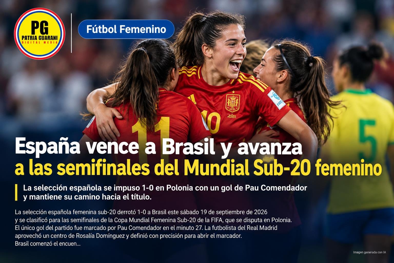 España vence a Brasil y avanza a las semifinales del Mundial Sub-20 femenino