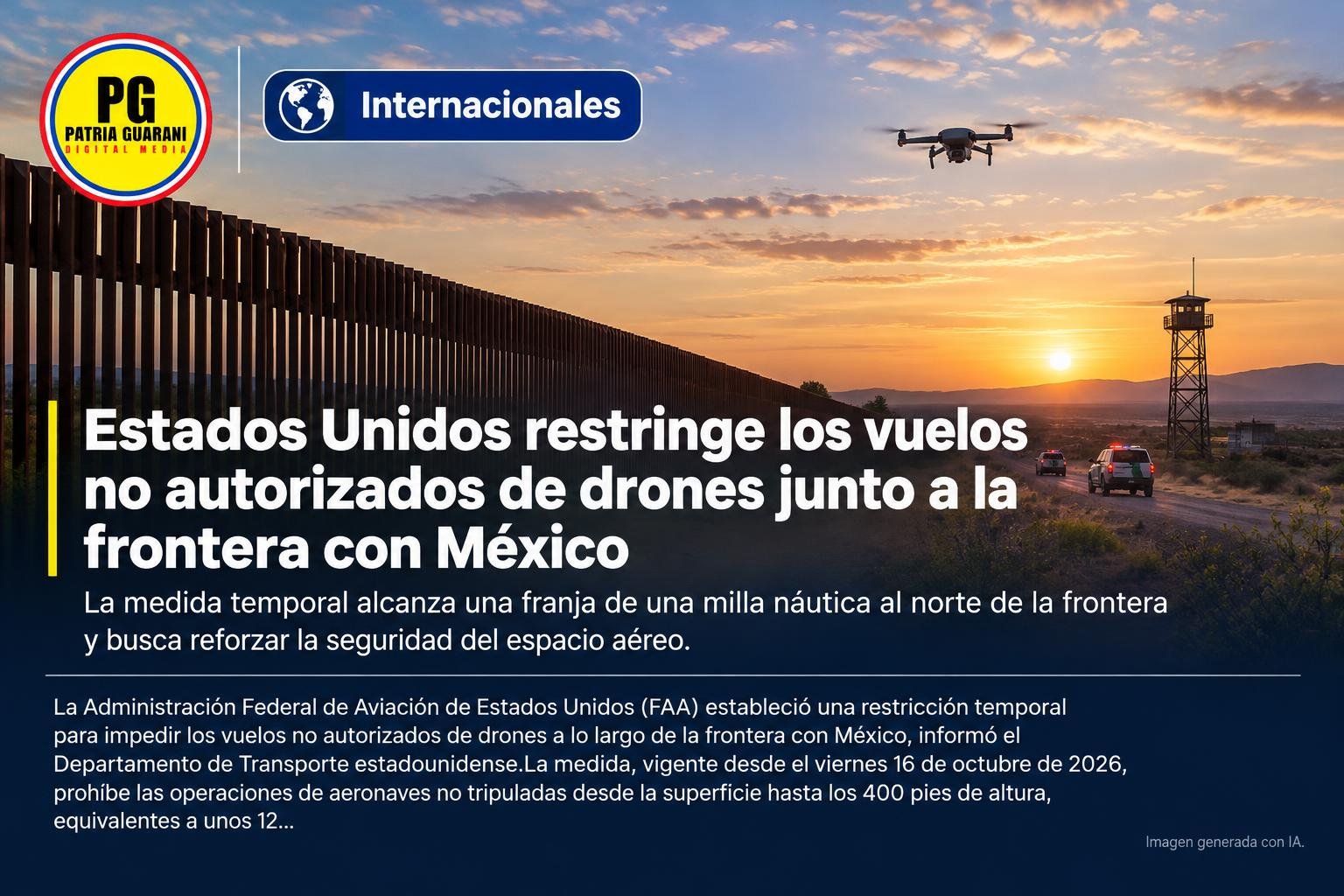 Estados Unidos restringe los vuelos no autorizados de drones junto a la frontera con México