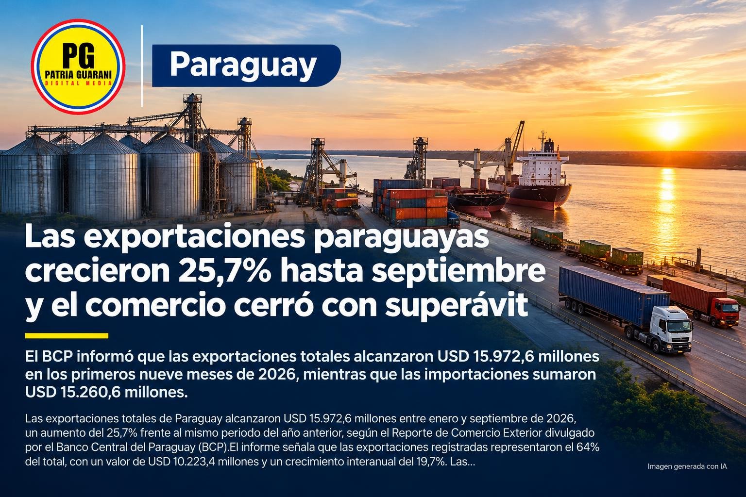 Las exportaciones paraguayas crecieron 25,7% hasta septiembre y el comercio cerró con superávit