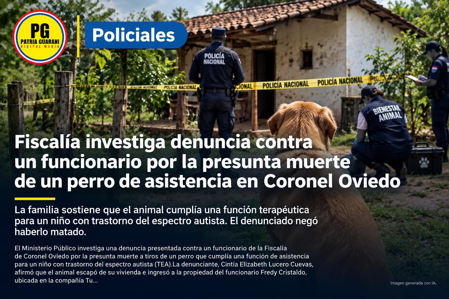 Fiscalía investiga denuncia contra un funcionario por la presunta muerte de un perro de asistencia en Coronel Oviedo