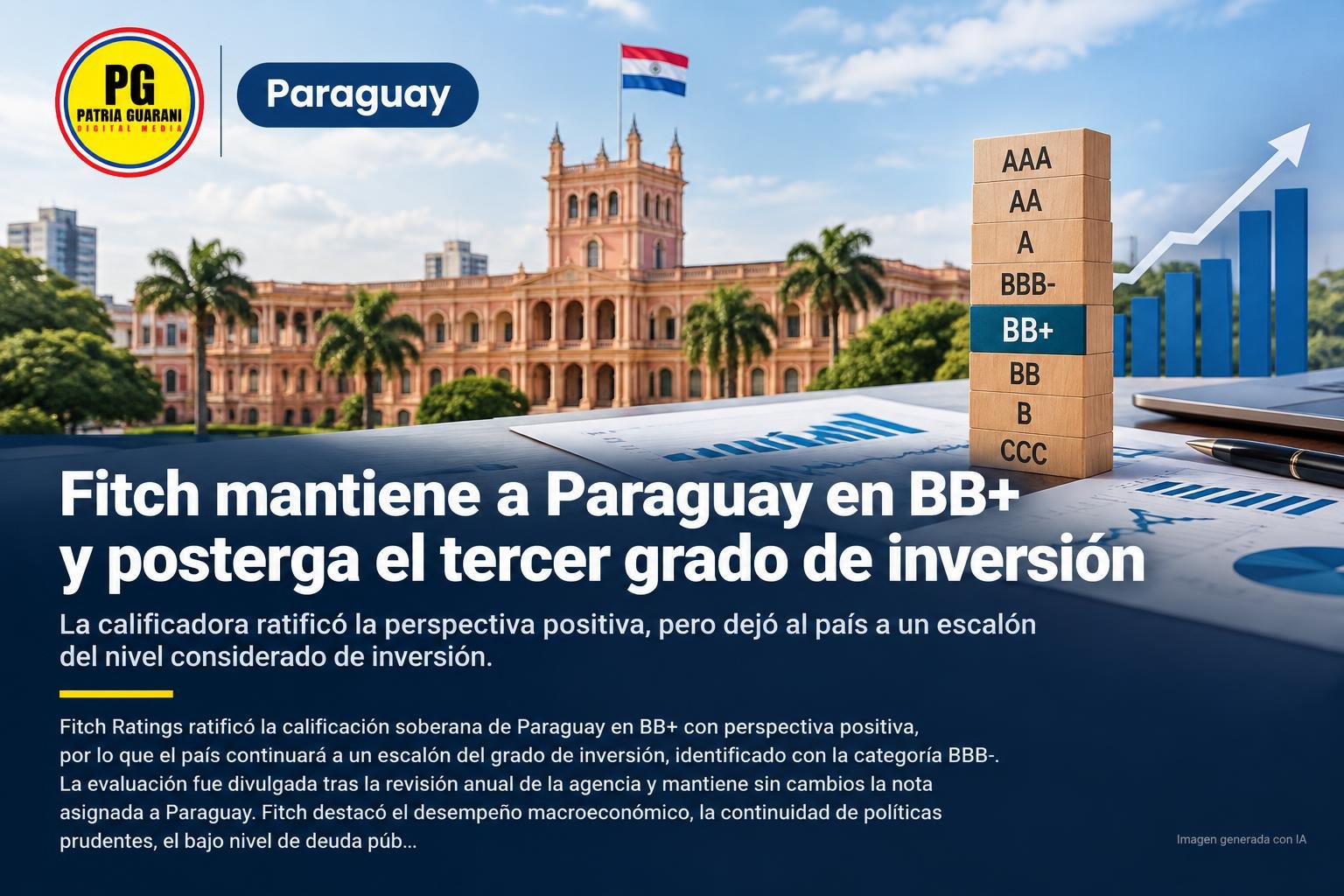 Fitch mantiene a Paraguay en BB+ y posterga el tercer grado de inversión