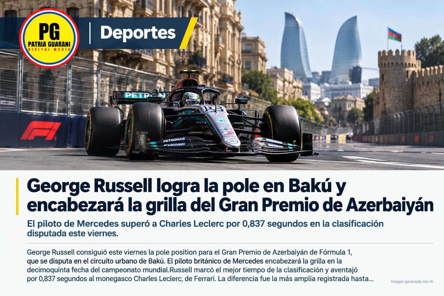 George Russell logra la pole en Bakú y encabezará la grilla del Gran Premio de Azerbaiyán