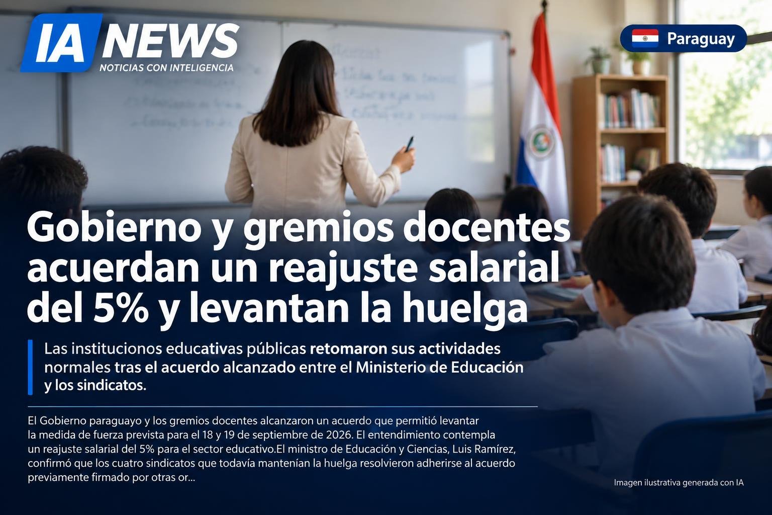 Gobierno y gremios docentes acuerdan un reajuste salarial del 5% y levantan la huelga