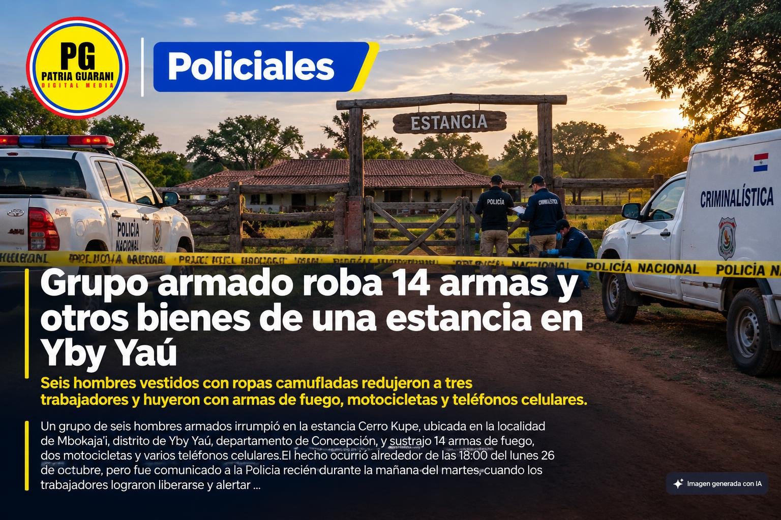 Grupo armado roba 14 armas y otros bienes de una estancia en Yby Yaú