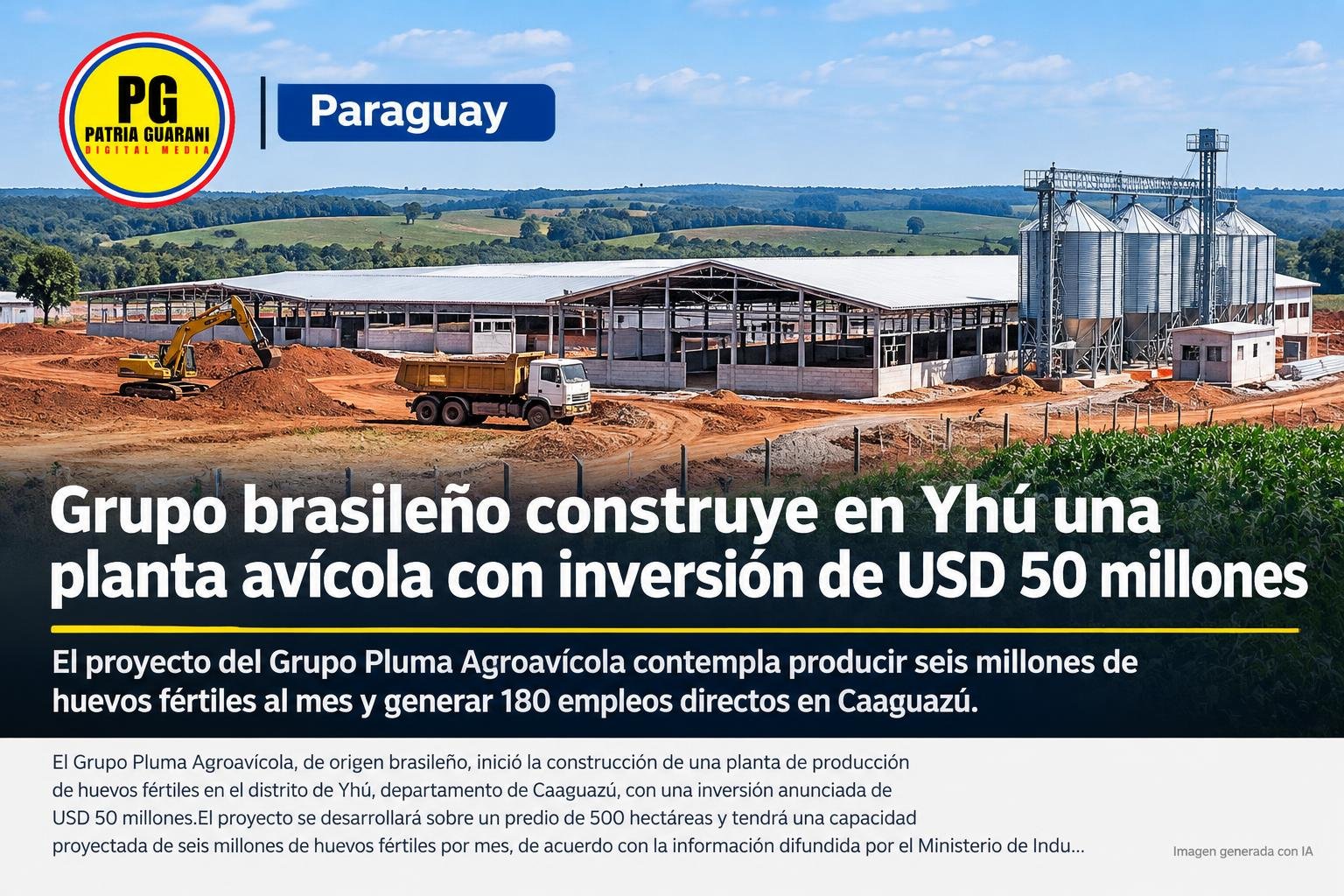 Grupo brasileño construye en Yhú una planta avícola con inversión de USD 50 millones