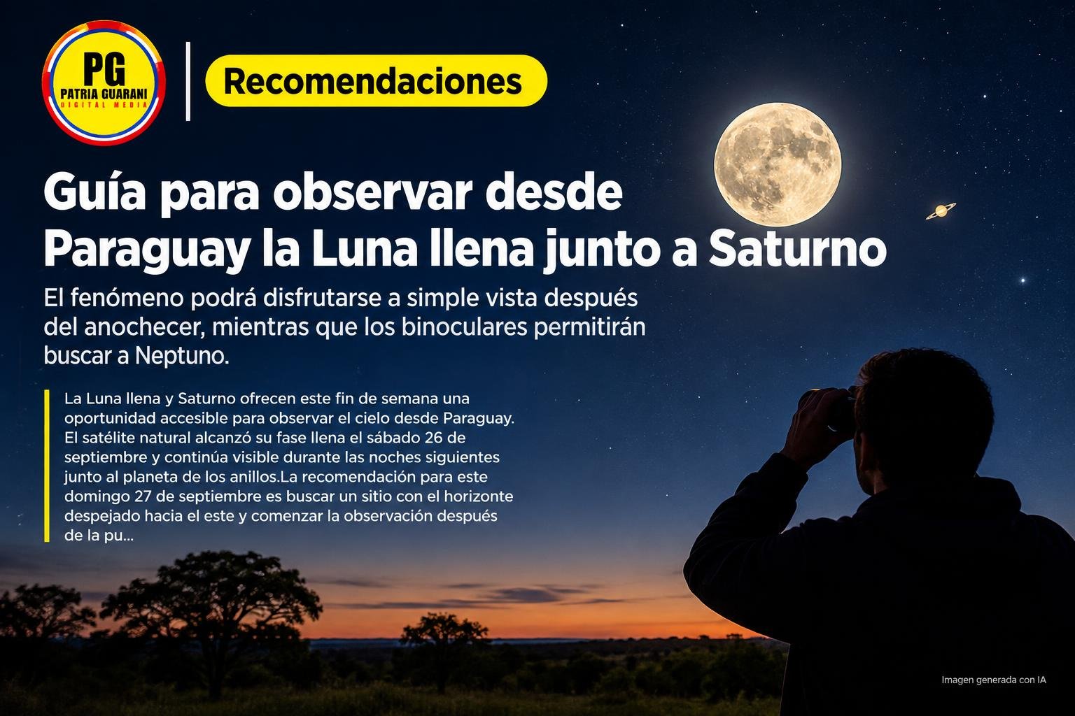 Guía para observar desde Paraguay la Luna llena junto a Saturno