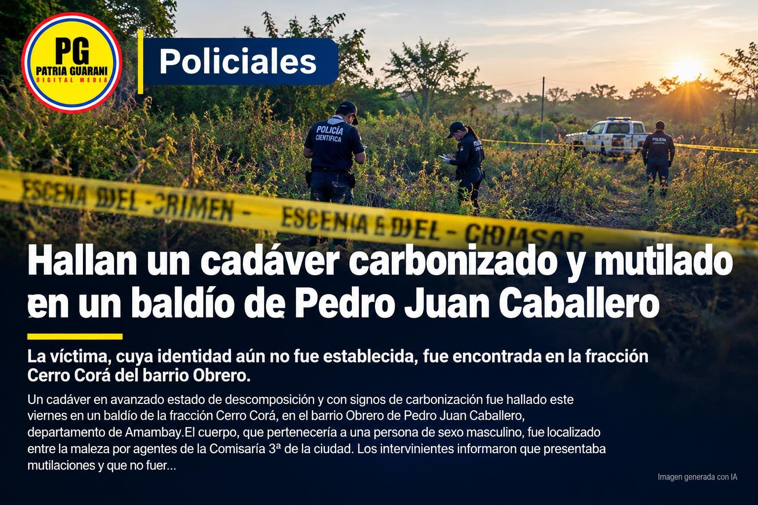 Hallan un cadáver carbonizado y mutilado en un baldío de Pedro Juan Caballero