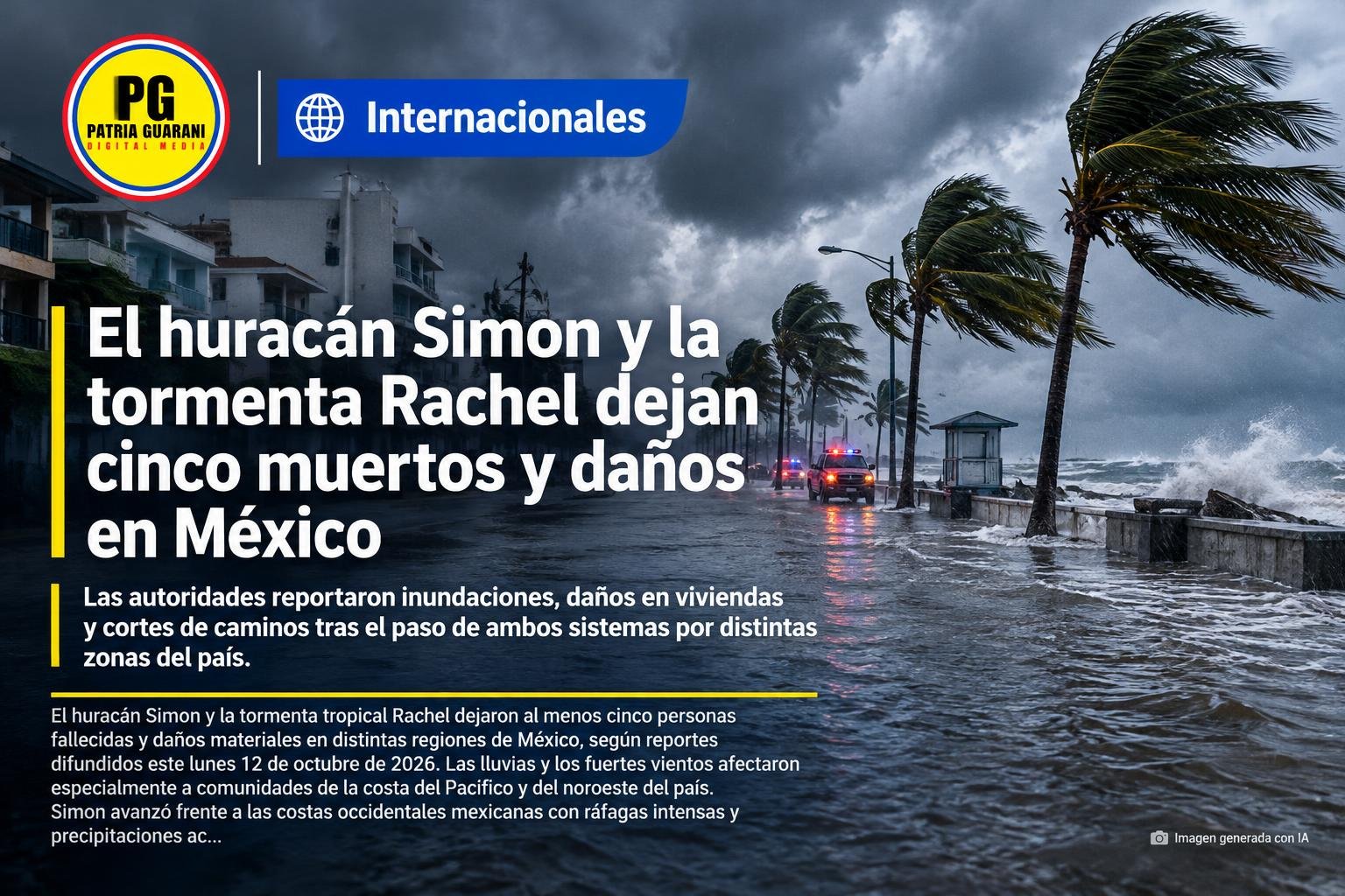 El huracán Simon y la tormenta Rachel dejan cinco muertos y daños en México