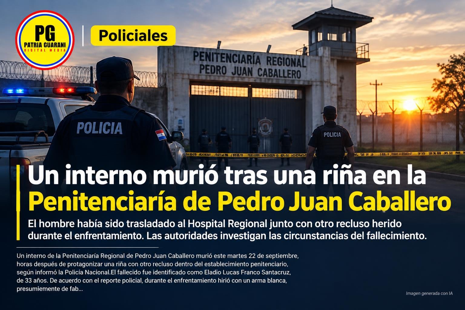 Un interno murió tras una riña en la Penitenciaría de Pedro Juan Caballero