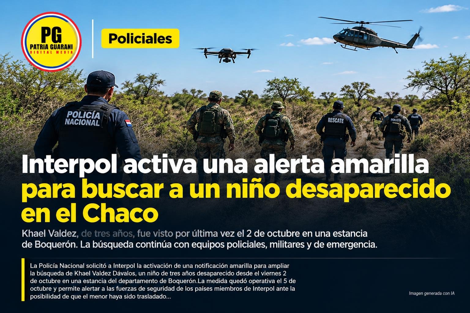 Interpol activa una alerta amarilla para buscar a un niño desaparecido en el Chaco
