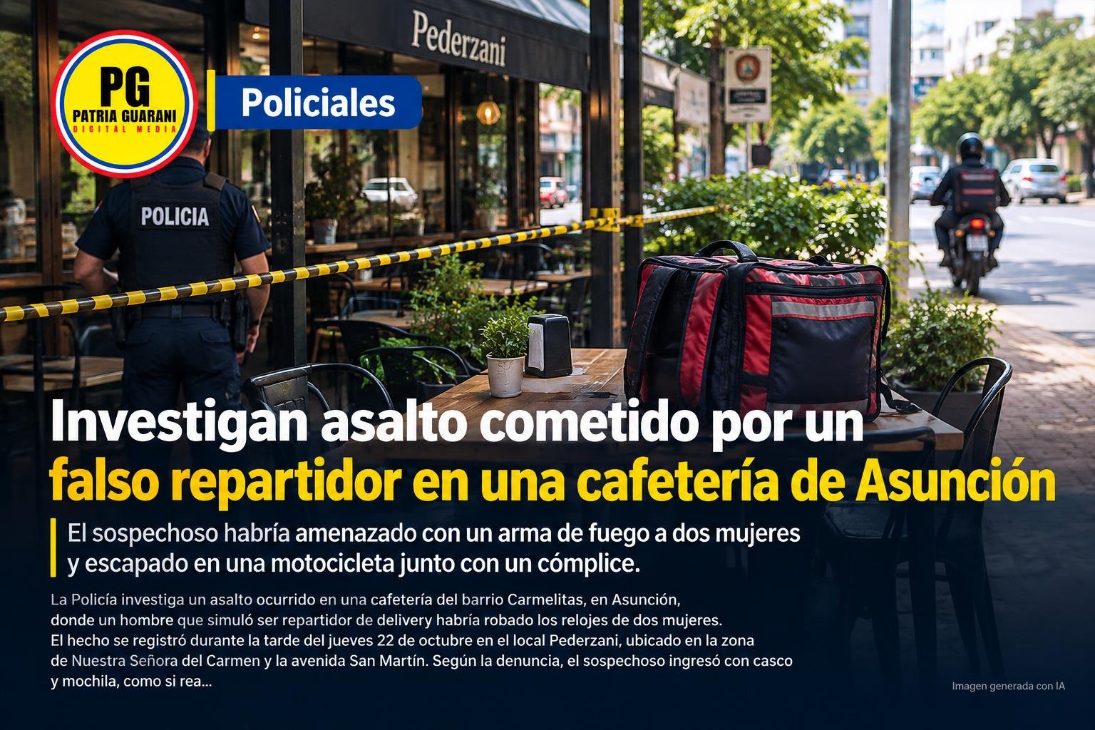 Investigan asalto cometido por un falso repartidor en una cafetería de Asunción