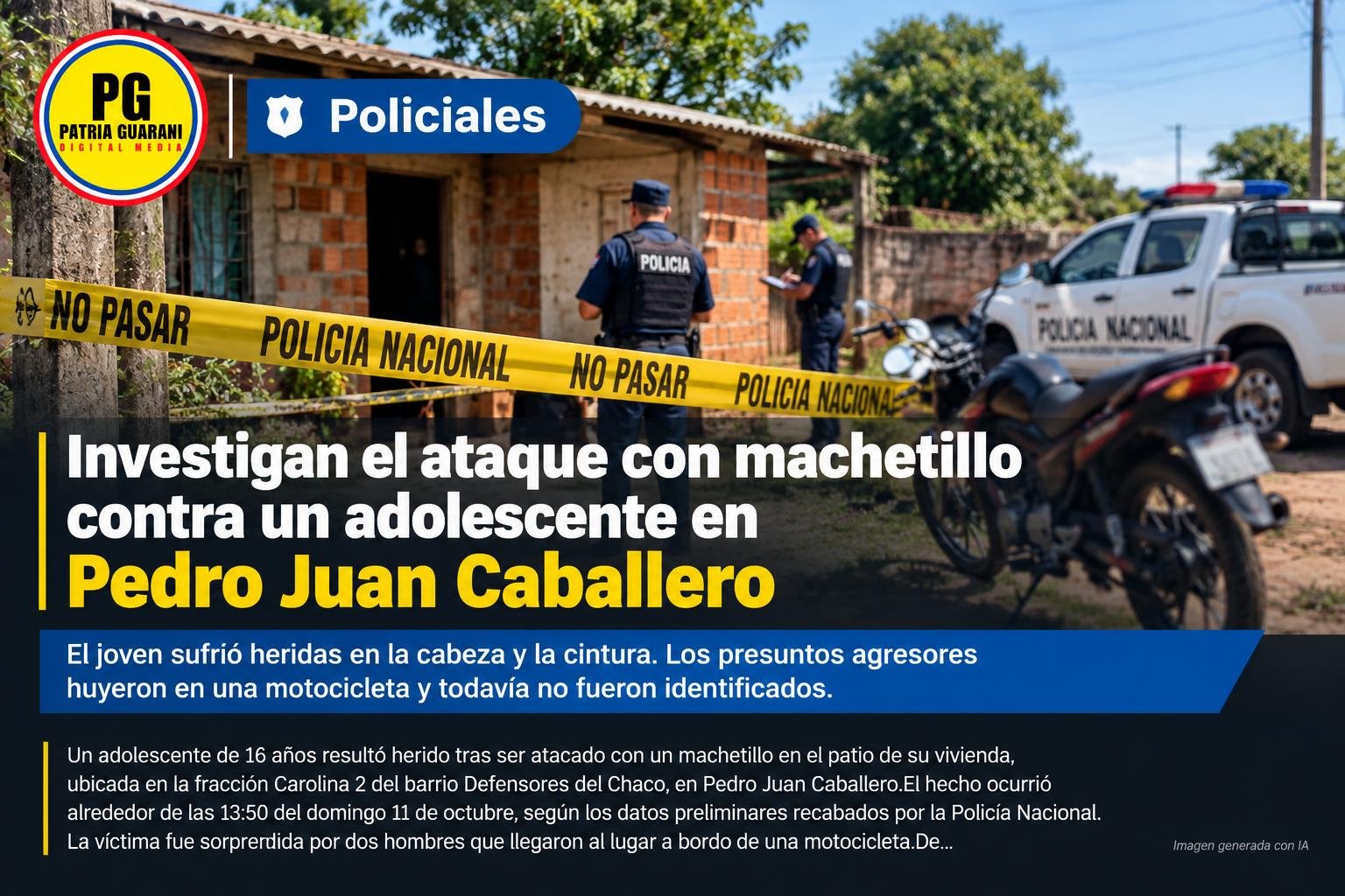 Investigan el ataque con machetillo contra un adolescente en Pedro Juan Caballero