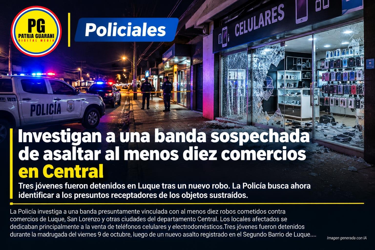 Investigan a una banda sospechada de asaltar al menos diez comercios en Central