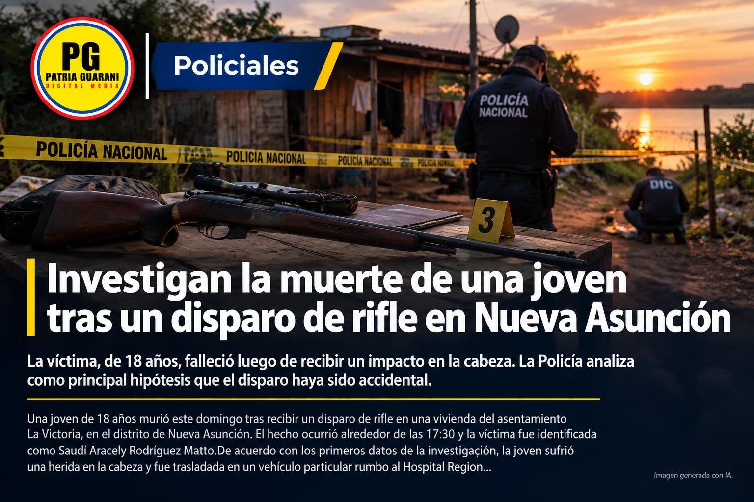 Investigan la muerte de una joven tras un disparo de rifle en Nueva Asunción