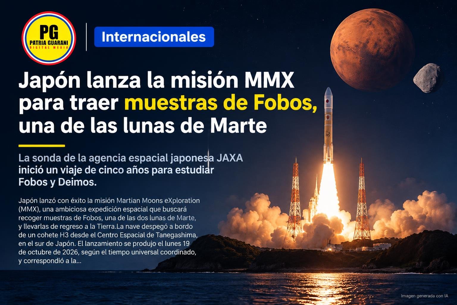Japón lanza la misión MMX para traer muestras de Fobos, una de las lunas de Marte