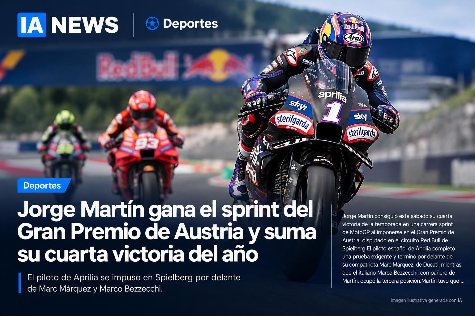 Jorge Martín gana el sprint del Gran Premio de Austria y suma su cuarta victoria del año