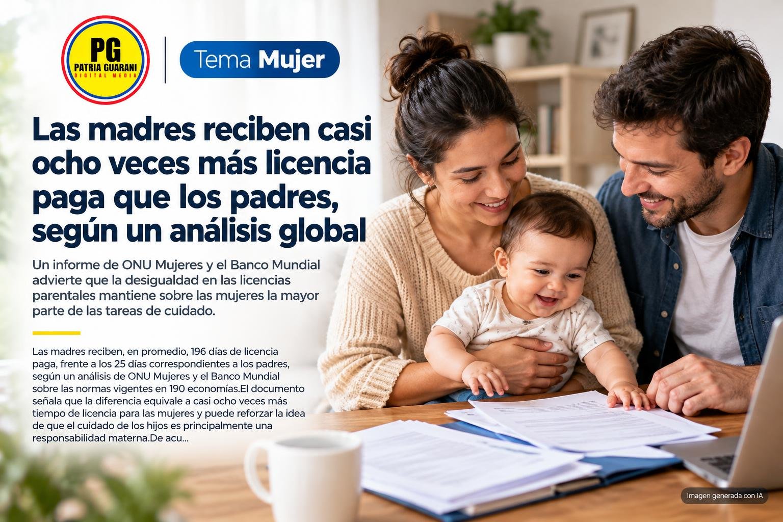Las madres reciben casi ocho veces más licencia paga que los padres, según un análisis global
