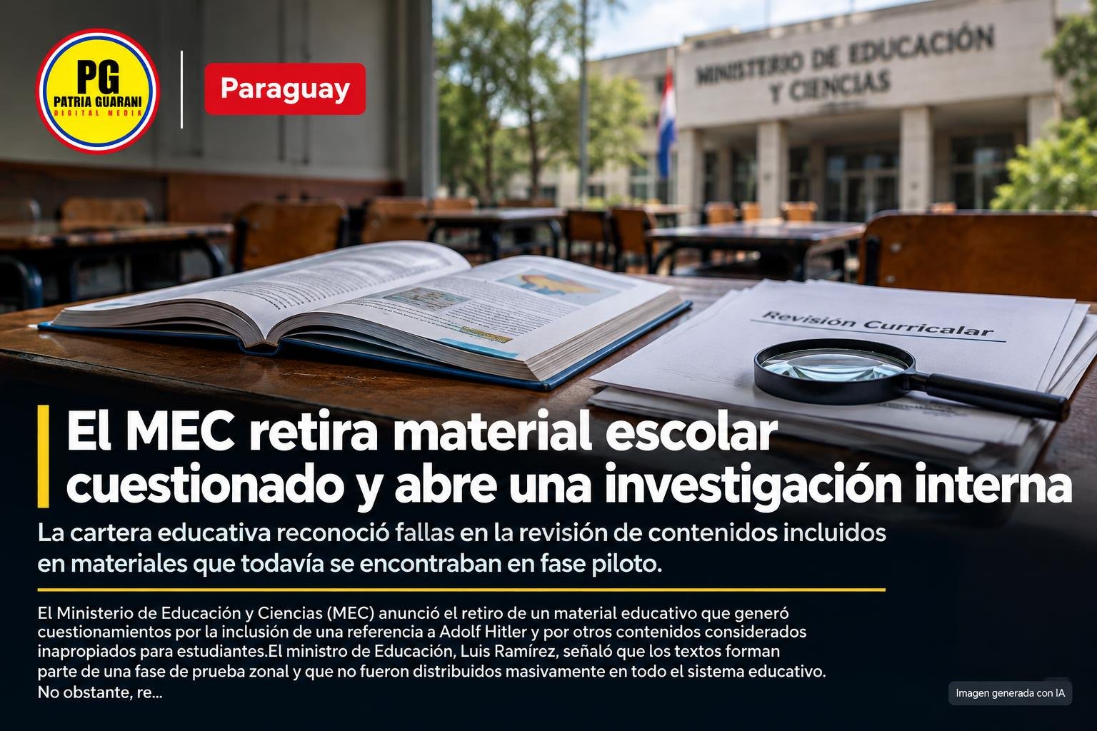 El MEC retira material escolar cuestionado y abre una investigación interna