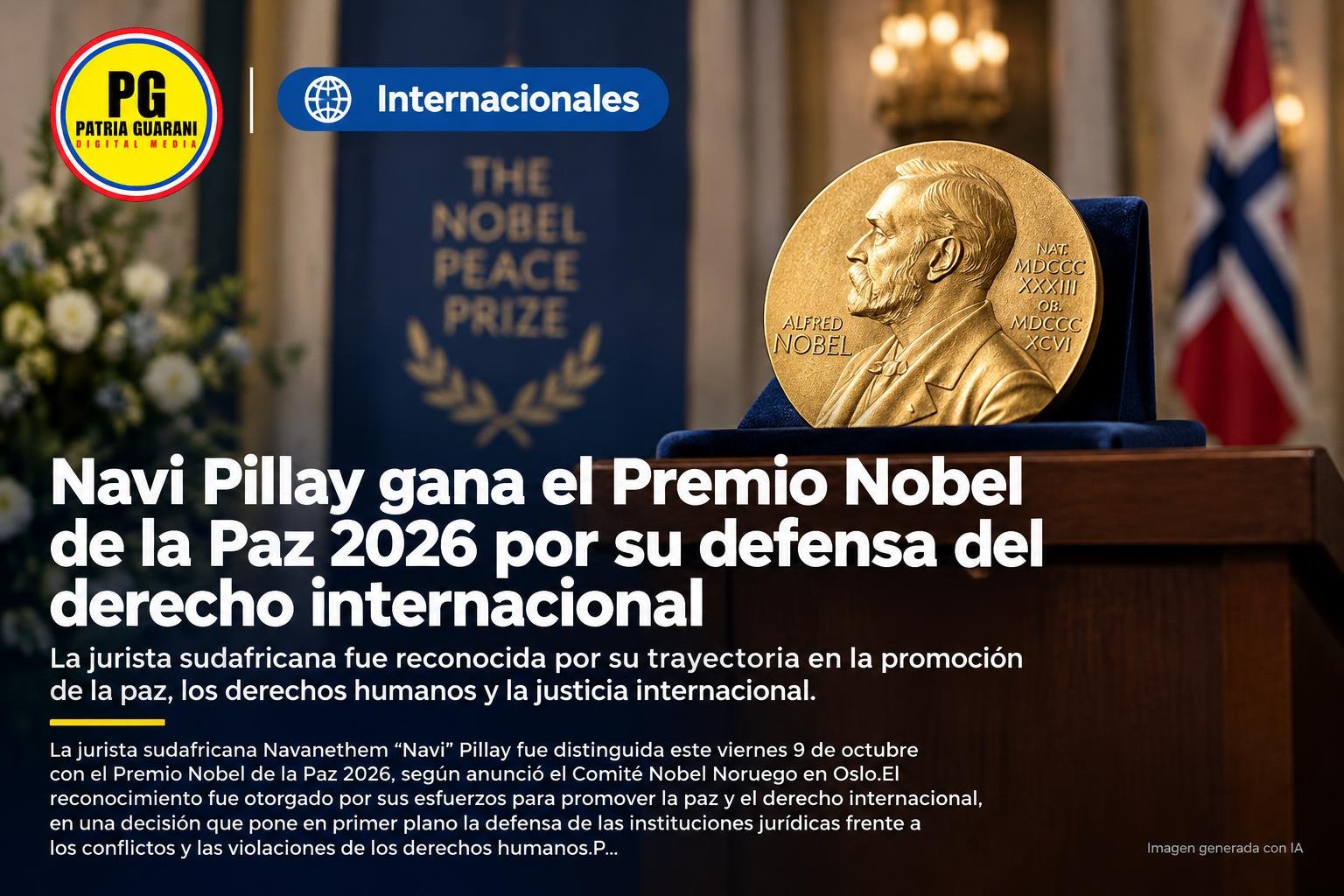Navi Pillay gana el Premio Nobel de la Paz 2026 por su defensa del derecho internacional
