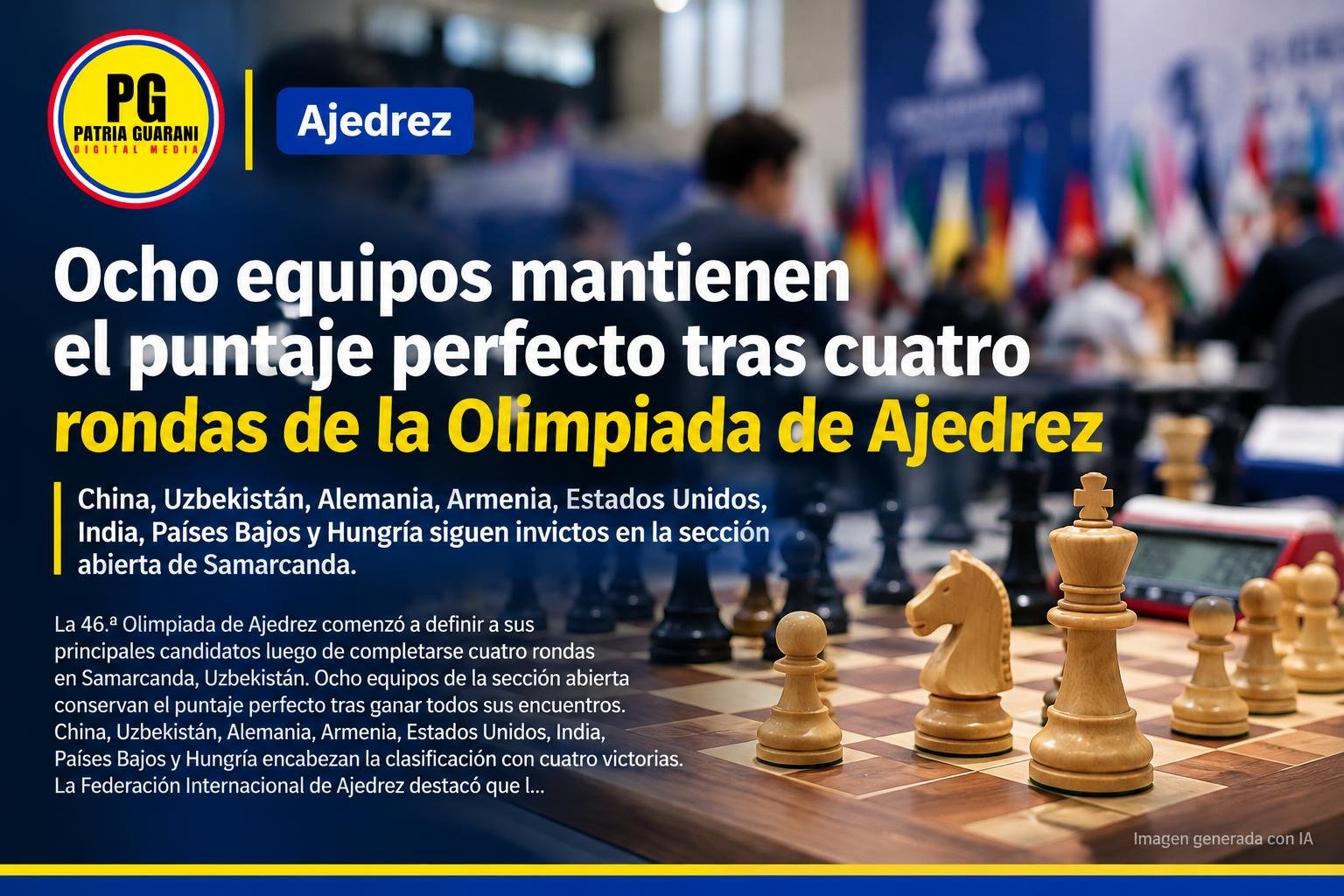 Ocho equipos mantienen el puntaje perfecto tras cuatro rondas de la Olimpiada de Ajedrez