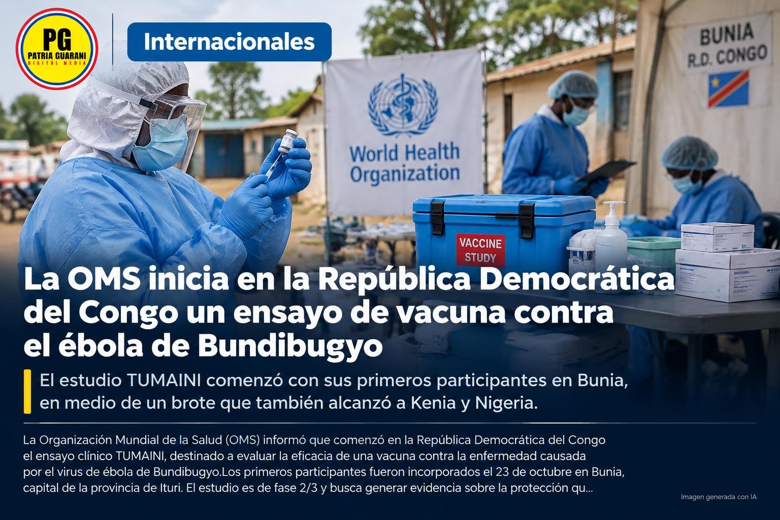 La OMS inicia en la República Democrática del Congo un ensayo de vacuna contra el ébola de Bundibugyo